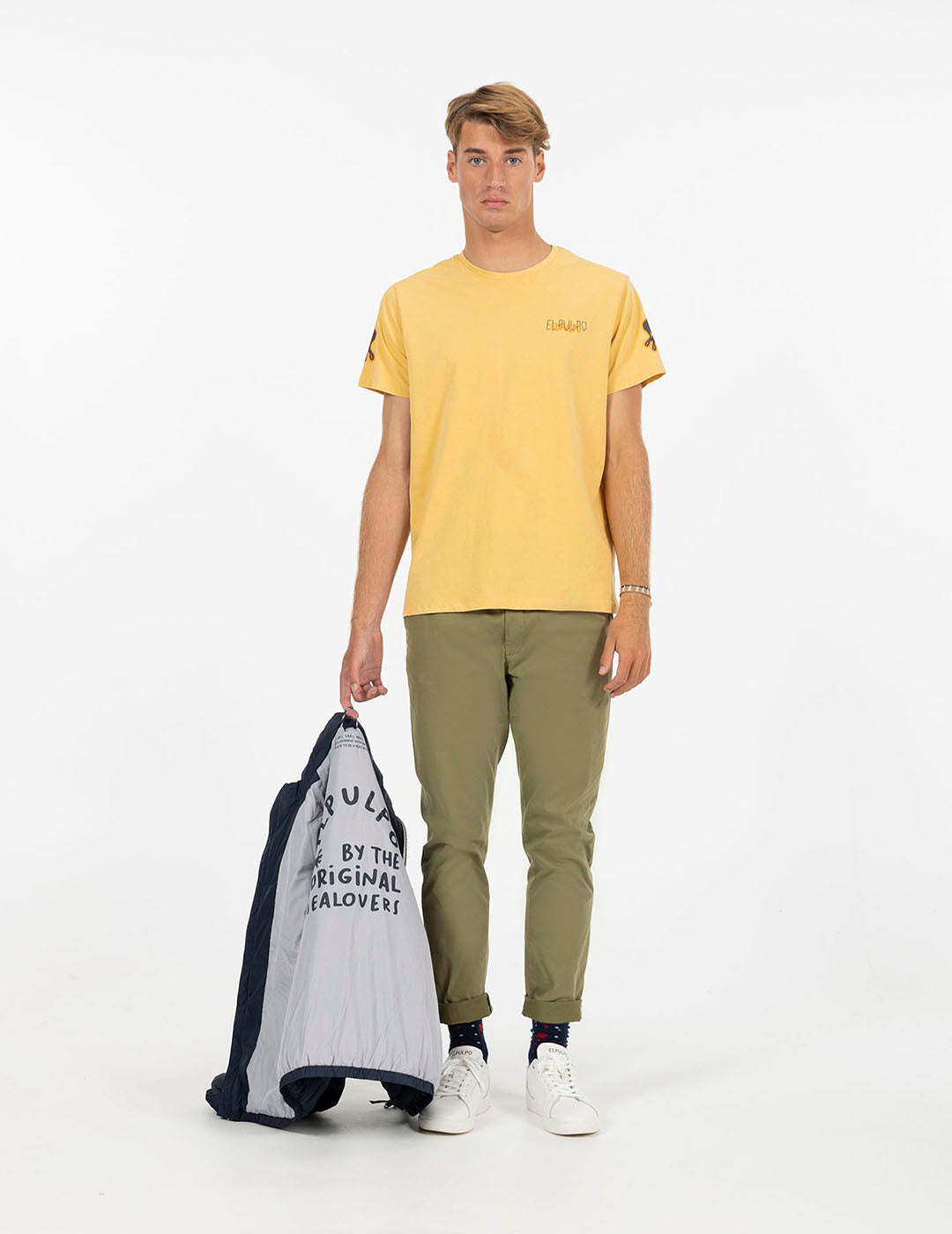 DELAVÉ MUSTARD TRIPLE LOGO PRINT T-SHIRT