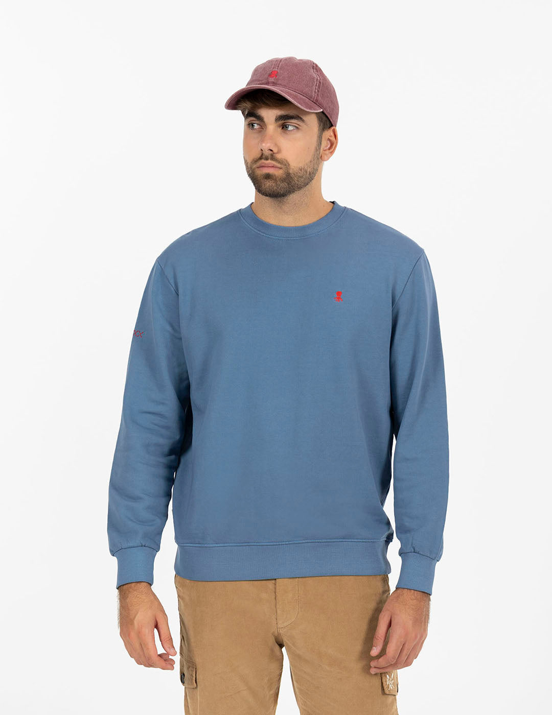 WASHED SWEATSHIRT WITH CONTRAST EMBROIDERY INDIGO DELAVÉ