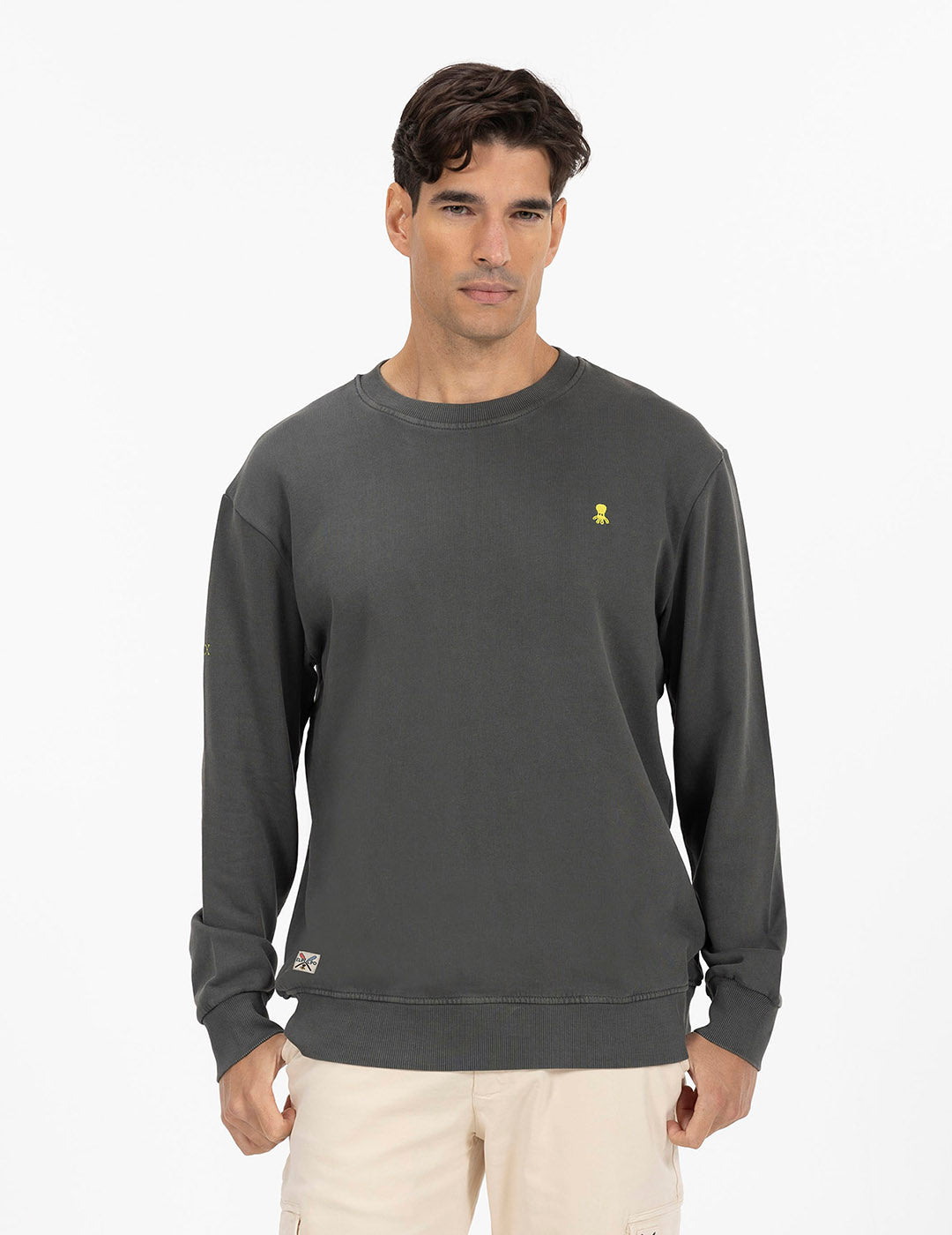 WASHED SWEATSHIRT WITH CONTRAST CHARCOAL EMBROIDERY