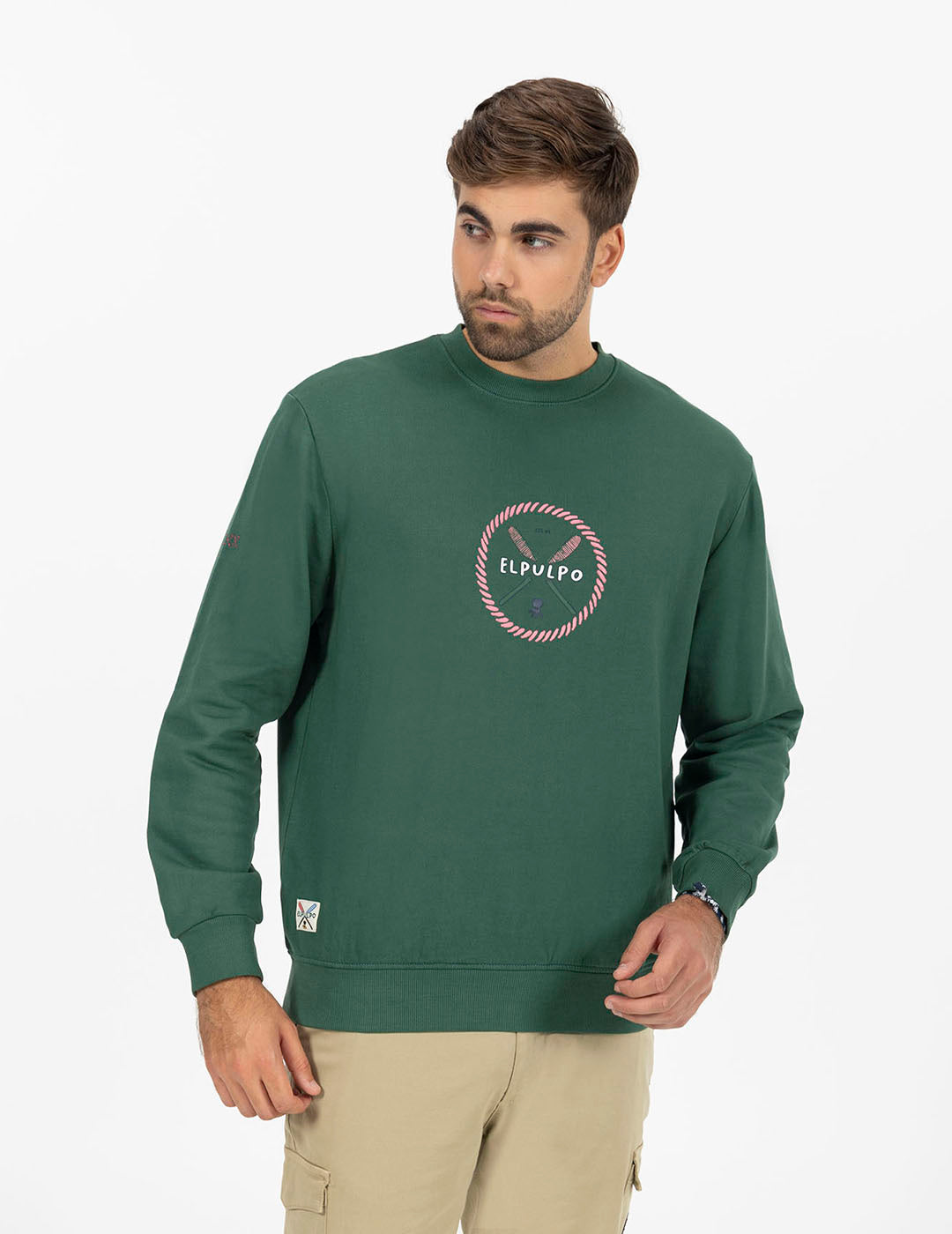 SWEATSHIRT WITH OARS PRINT ON FRONT IN ENGLISH GREEN