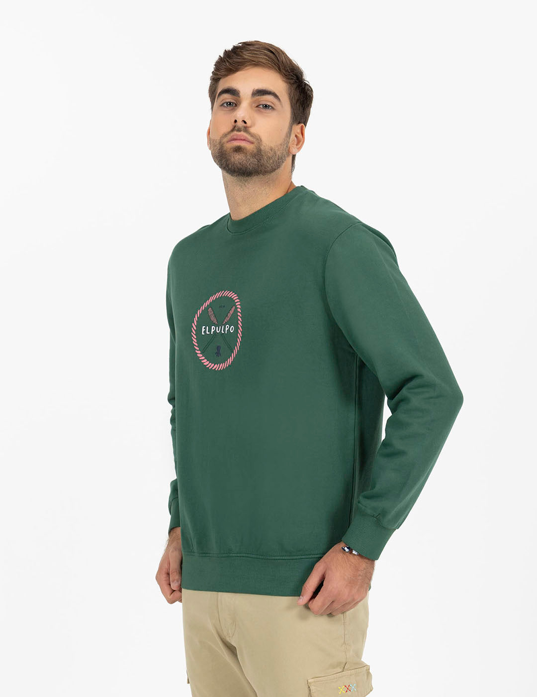 SWEATSHIRT WITH OARS PRINT ON FRONT IN ENGLISH GREEN