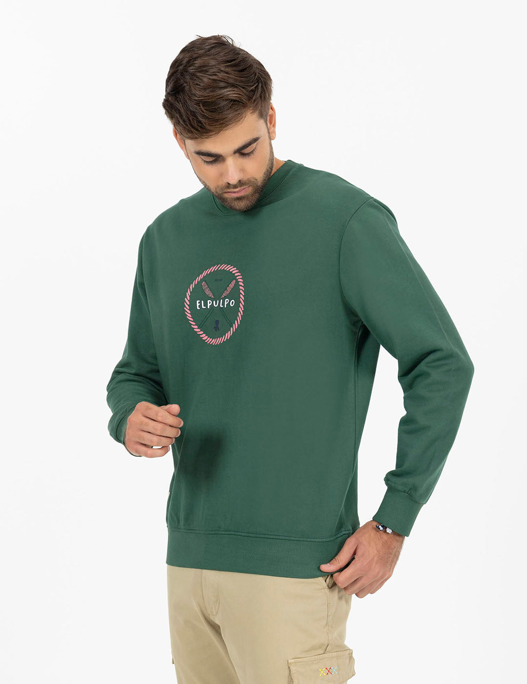 SUDADERA ESTAMPADO REMOS FRONTAL VERDE INGLÉS