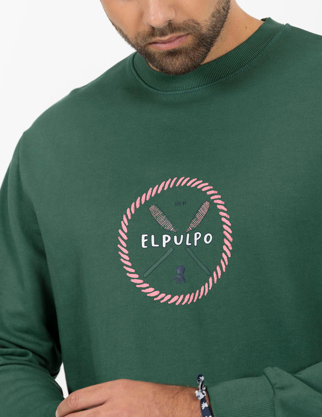 SUDADERA ESTAMPADO REMOS FRONTAL VERDE INGLÉS