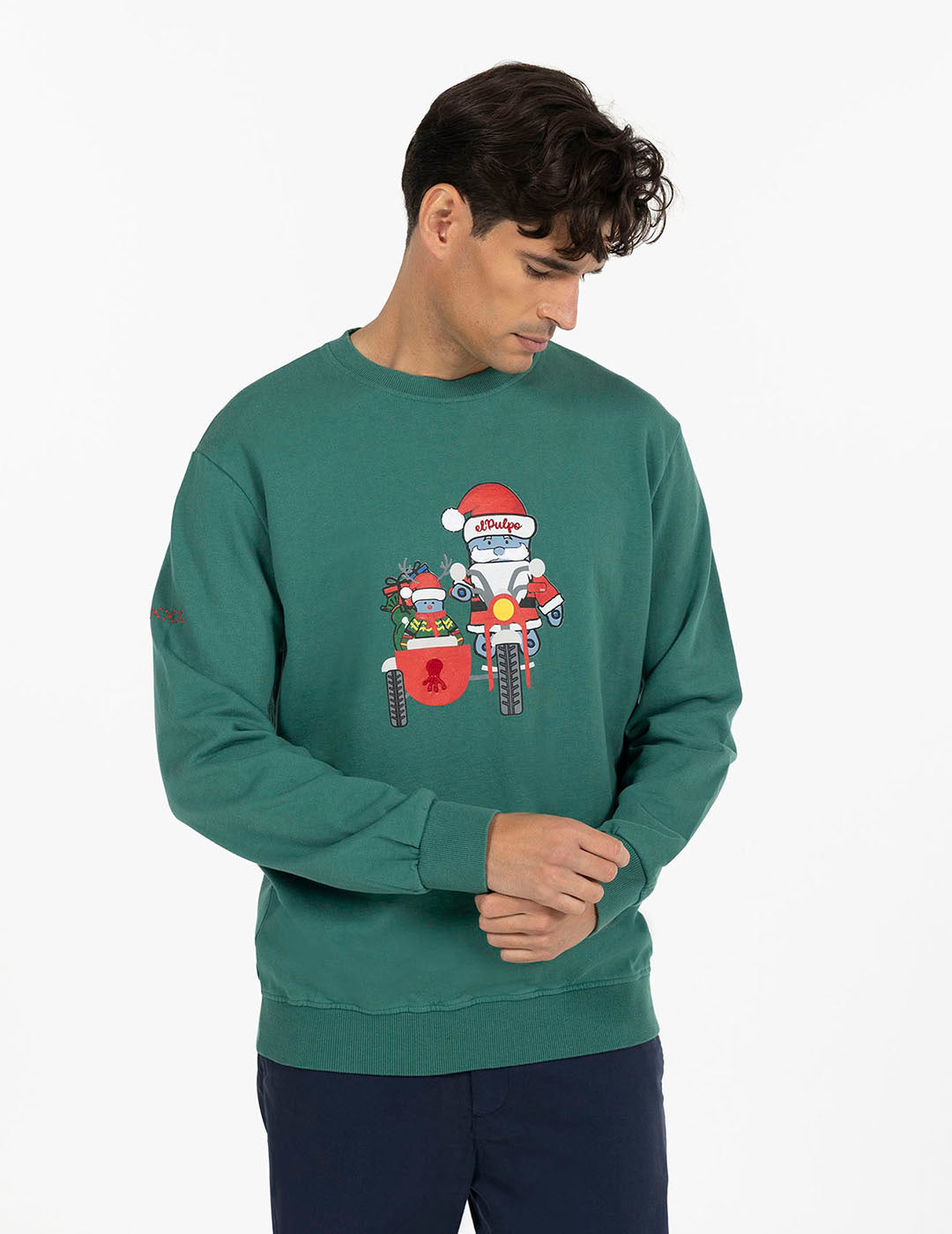 SUDADERA ELPULPO EN SIDECAR NAVIDAD VERDE INGLÉS