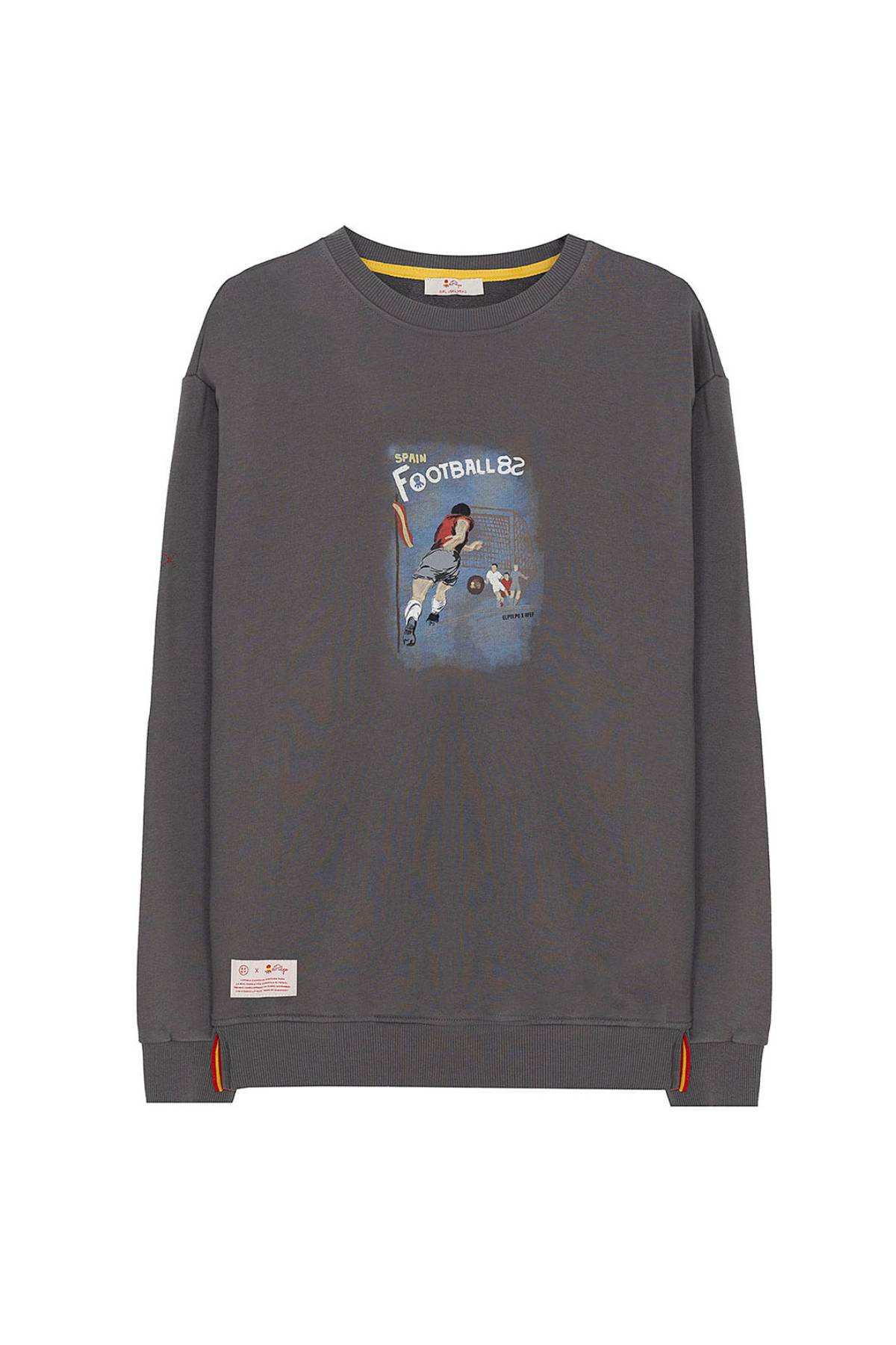 SUDADERA ESTAMPADO DIBUJADO FÚTBOL VINTAGE RFEF CARBÓN