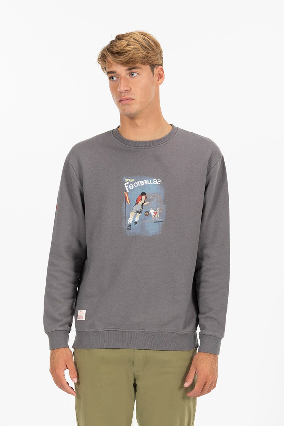 SUDADERA ESTAMPADO DIBUJADO FÚTBOL VINTAGE RFEF CARBÓN
