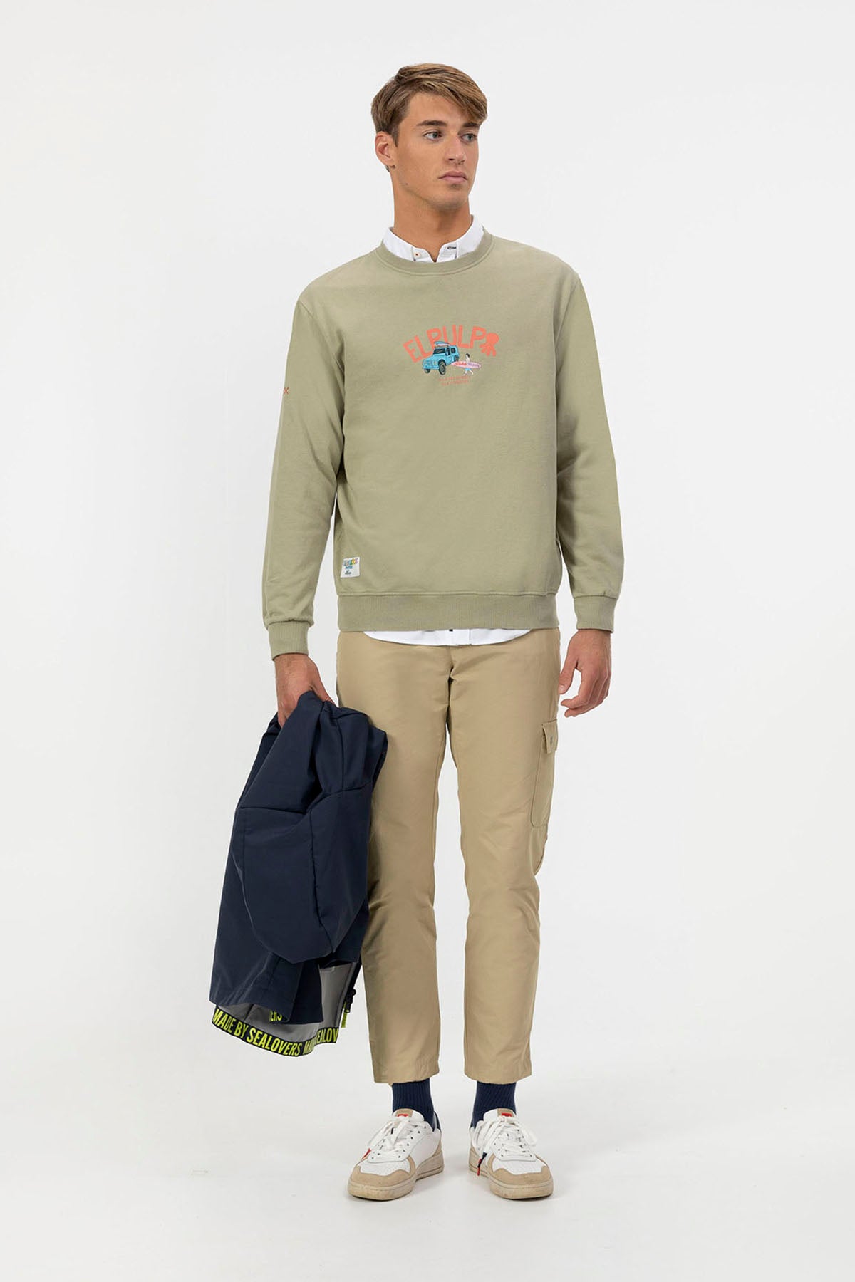 SURFER CAR PRINT SWEATSHIRT SAGE GREEN