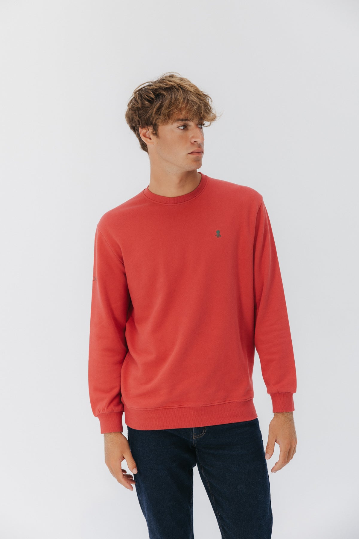 SUDADERA BORDADO CONTRASTE ROJO DELAVÉ