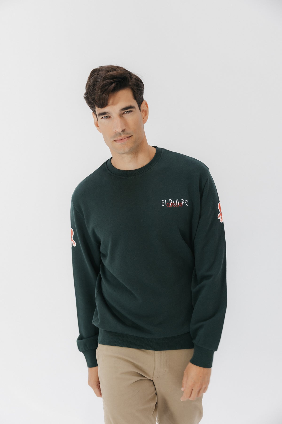 SUDADERA ESTAMPADO TRIPLE LOGO DESGASTADO VERDE BOTELLA