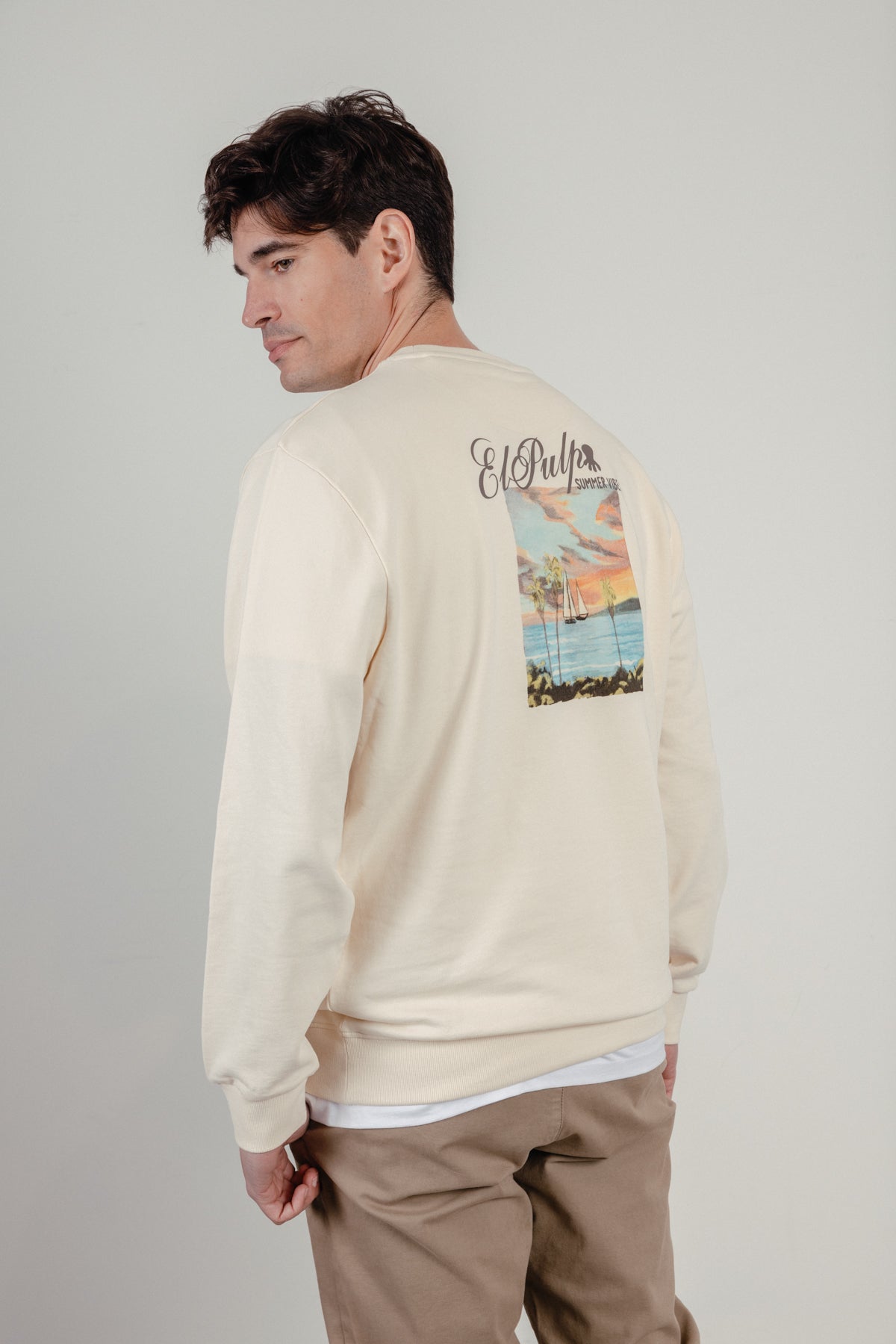 Sudadera estampado óleo paisaje blanco roto