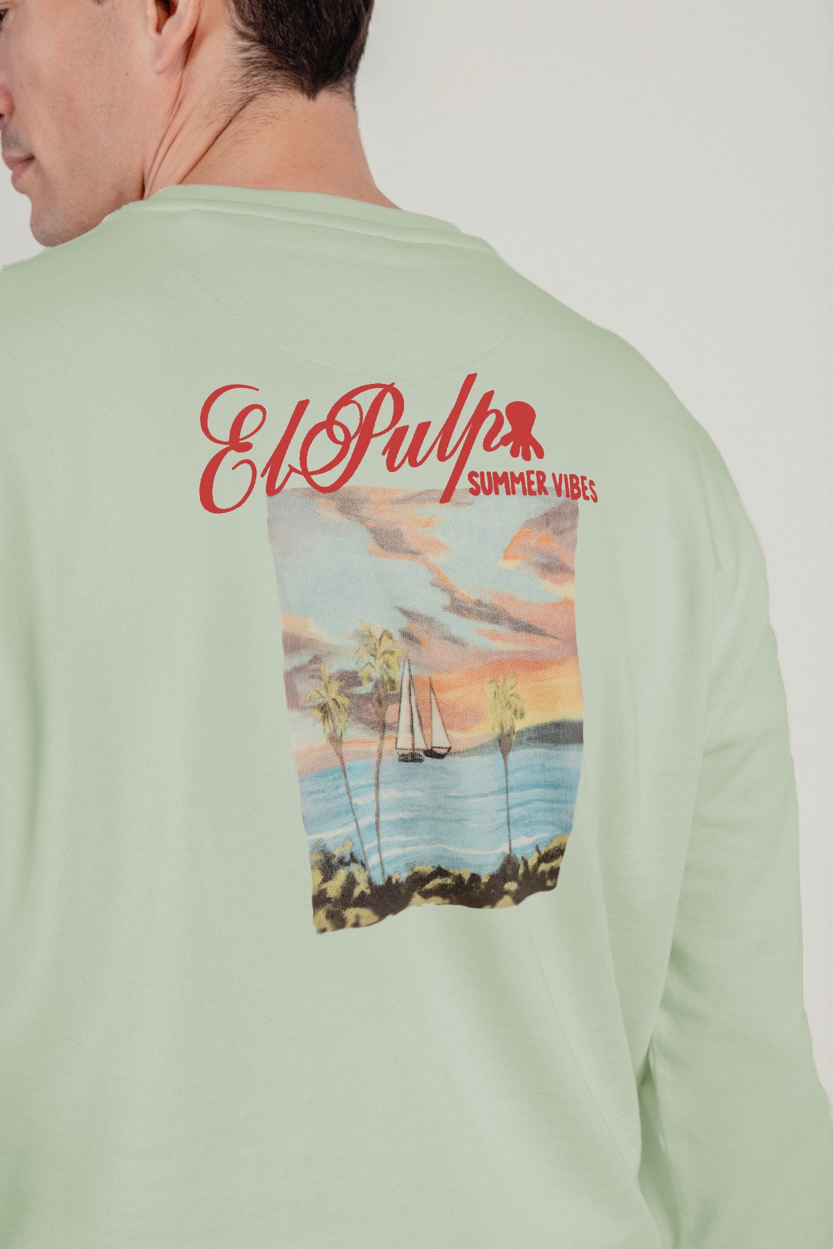 Sudadera estampado óleo paisaje verde menta