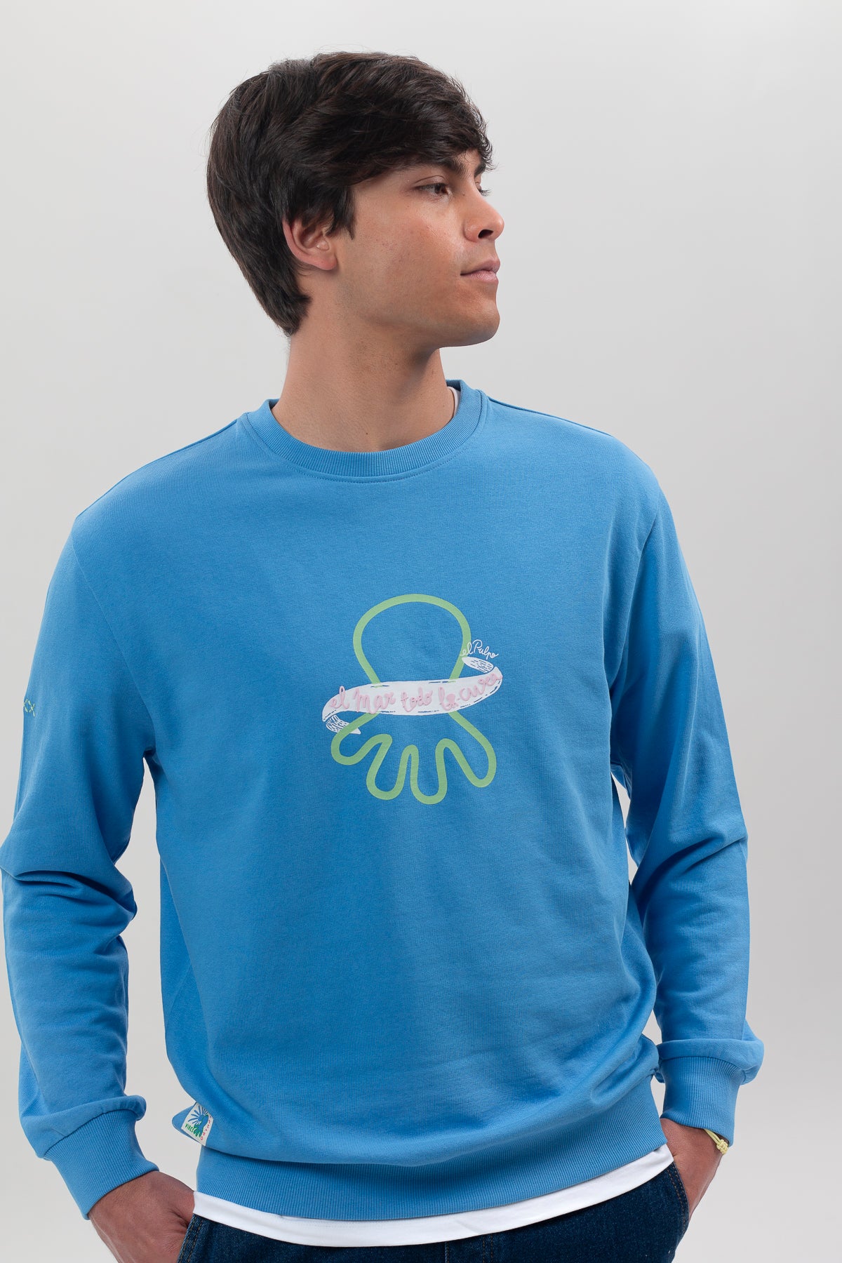 Sudadera estampado logo azul lavanda