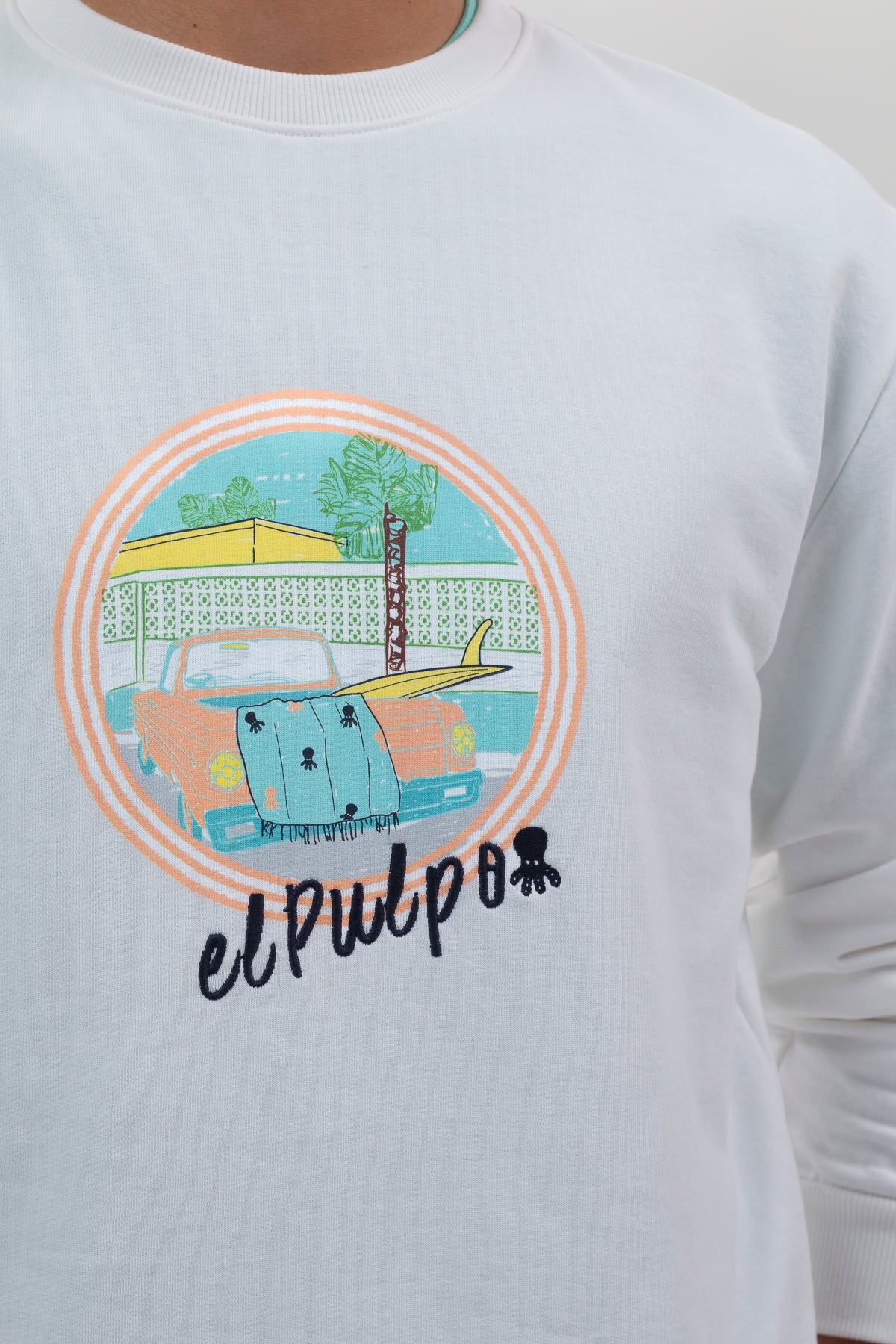 Sudadera estampado surf day blanco puro