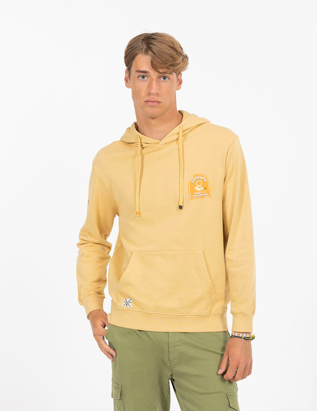 DELAVÉ MUSTARD SEALOVERS PAINT PRINT HOODIE