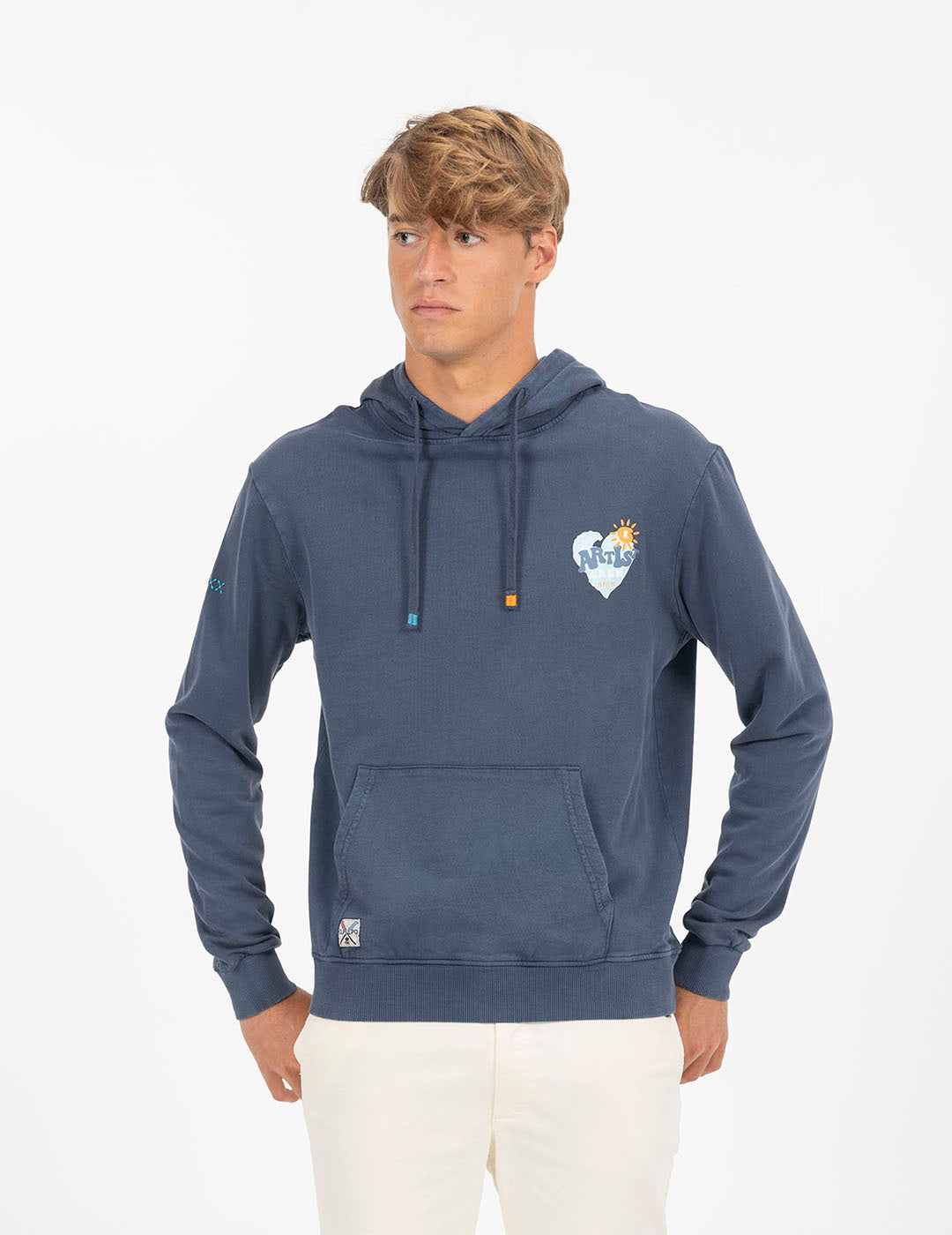 DELAVÉ NAVY BLUE ATLANTIC HEART PRINT HOODED SWEATSHIRT