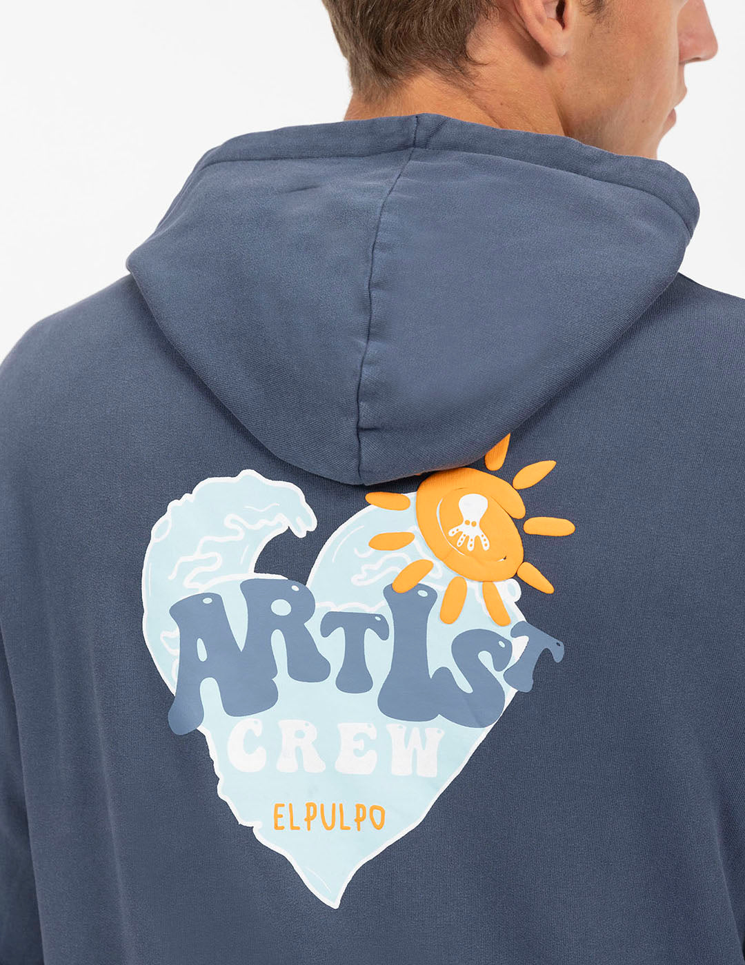 DELAVÉ NAVY BLUE ATLANTIC HEART PRINT HOODED SWEATSHIRT