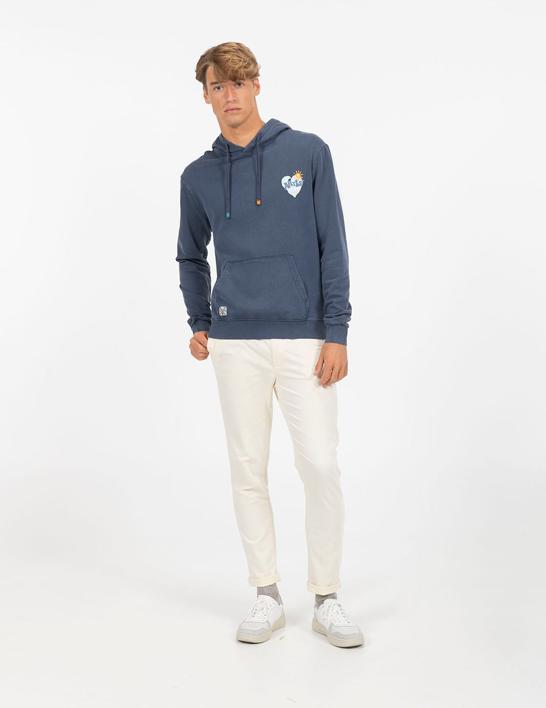 DELAVÉ NAVY BLUE ATLANTIC HEART PRINT HOODED SWEATSHIRT