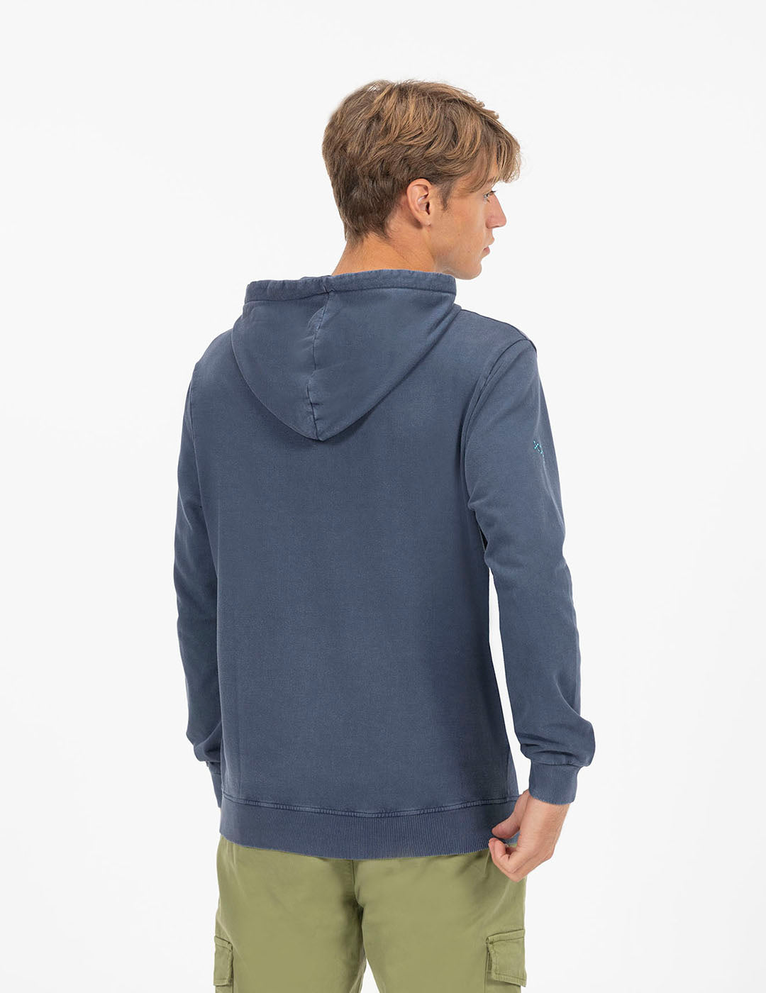 DELAVÉ NAVY BLUE YOU KNOW THE SEA PRINT HOODED SWEATSHIRT