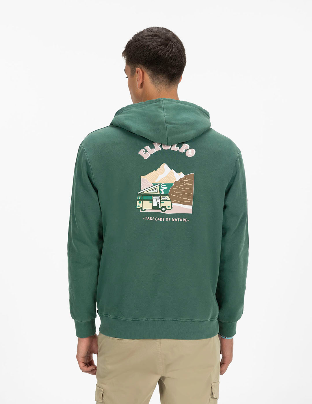 SUDADERA CAPUCHA CARAVANA MONTAÑAS VERDE INGLÉS