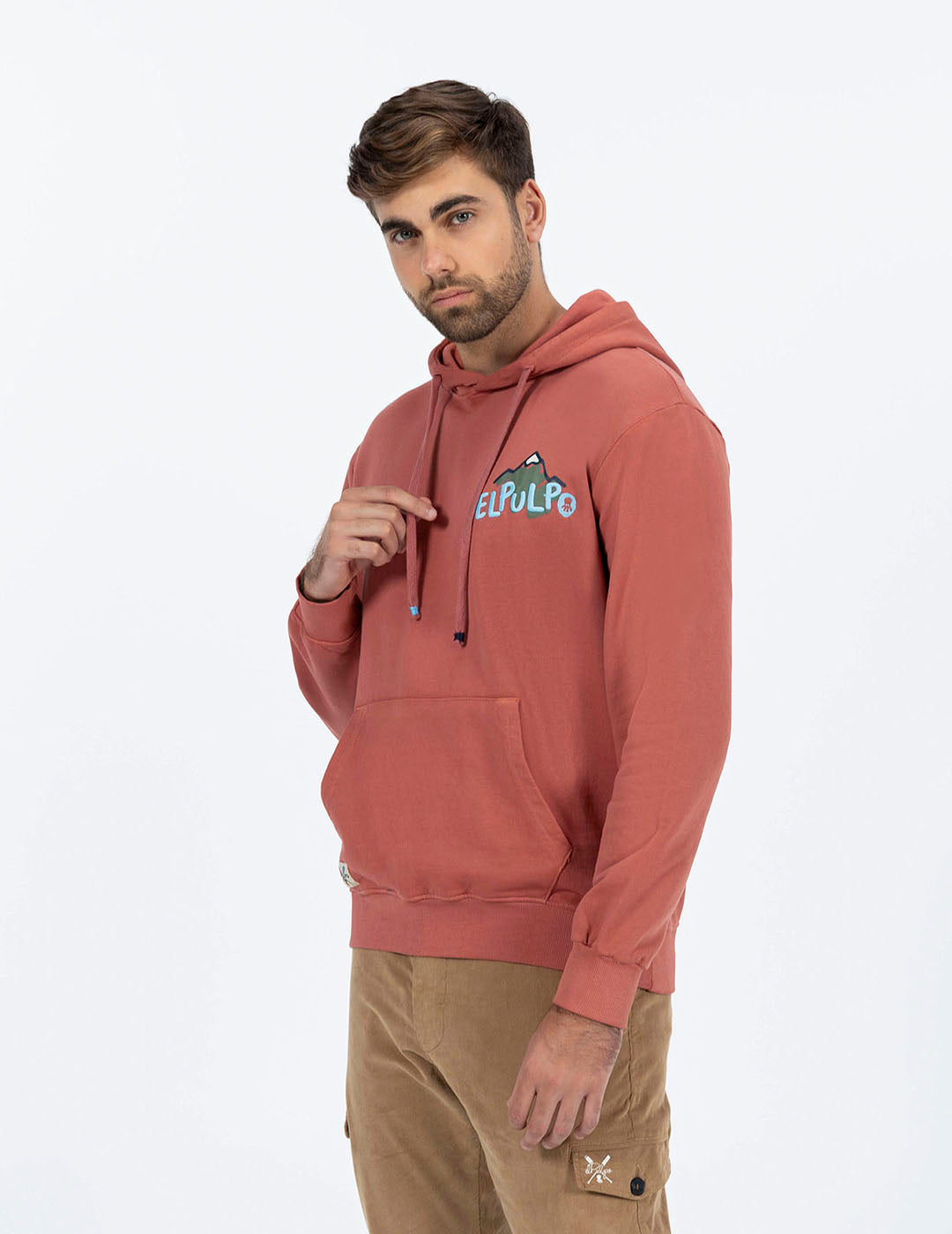 SUDADERA CAPUCHA ESTAMPADO MONTAÑAS DIBUJADA ROSA FLAMINGO