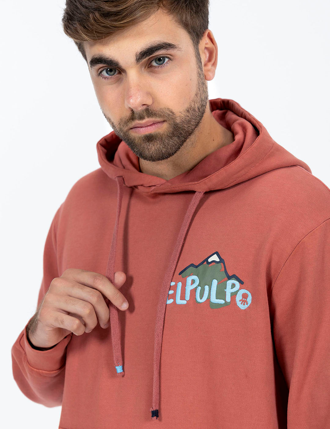 SUDADERA CAPUCHA ESTAMPADO MONTAÑAS DIBUJADA ROSA FLAMINGO