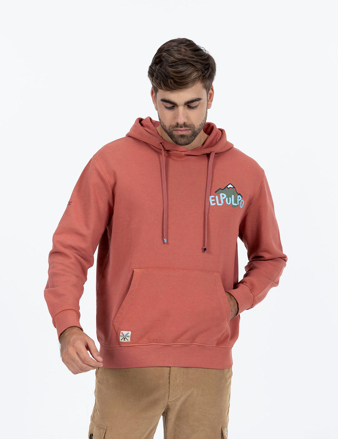 SUDADERA CAPUCHA ESTAMPADO MONTAÑAS DIBUJADA ROSA FLAMINGO