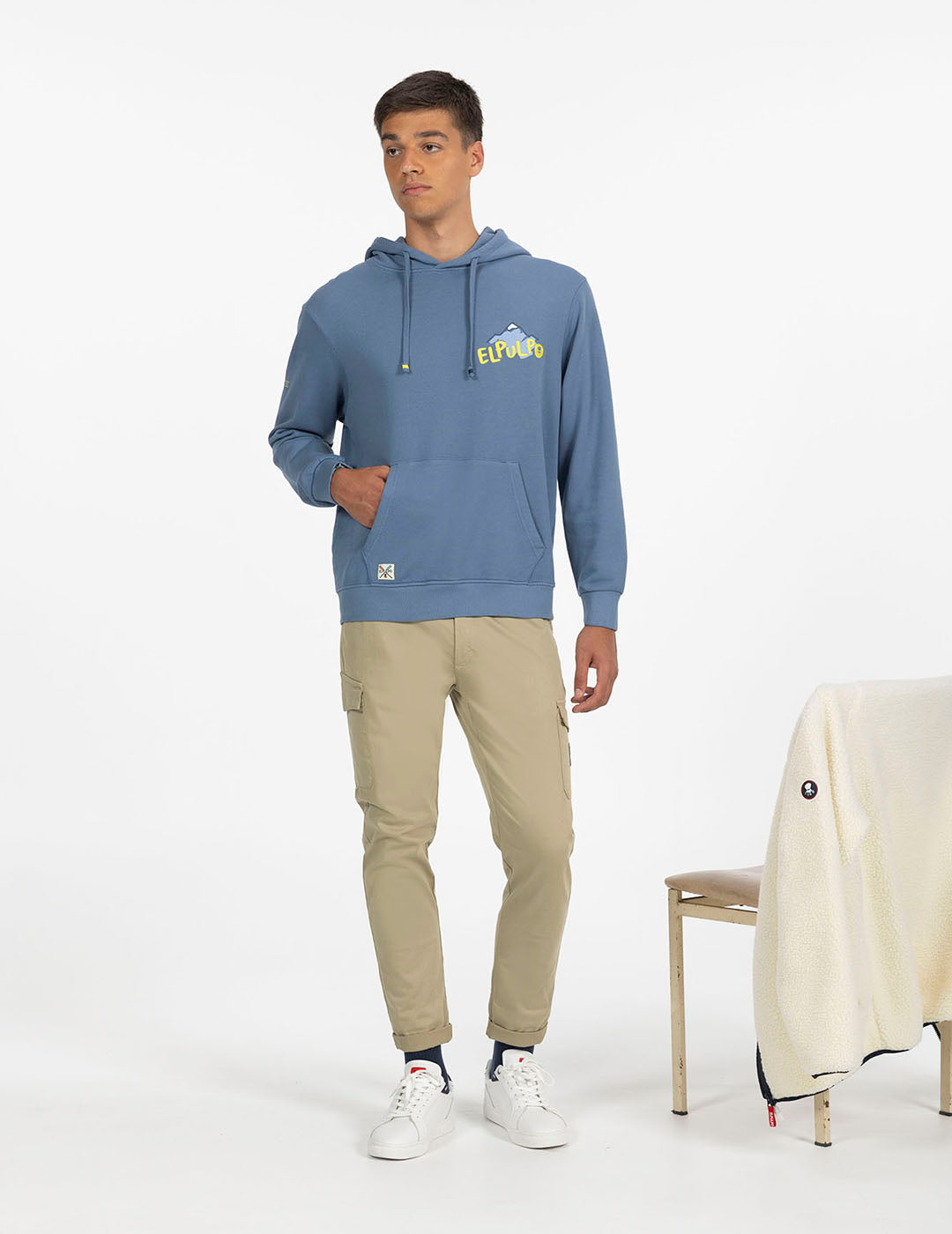 HOODED SWEATSHIRT WITH MOUNTAIN PRINT INDIGO DELAVÉ