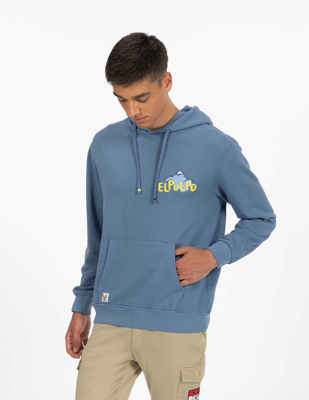 SUDADERA CAPUCHA ESTAMPADO MONTAÑAS DIBUJADA ÍNDIGO DELAVÉ