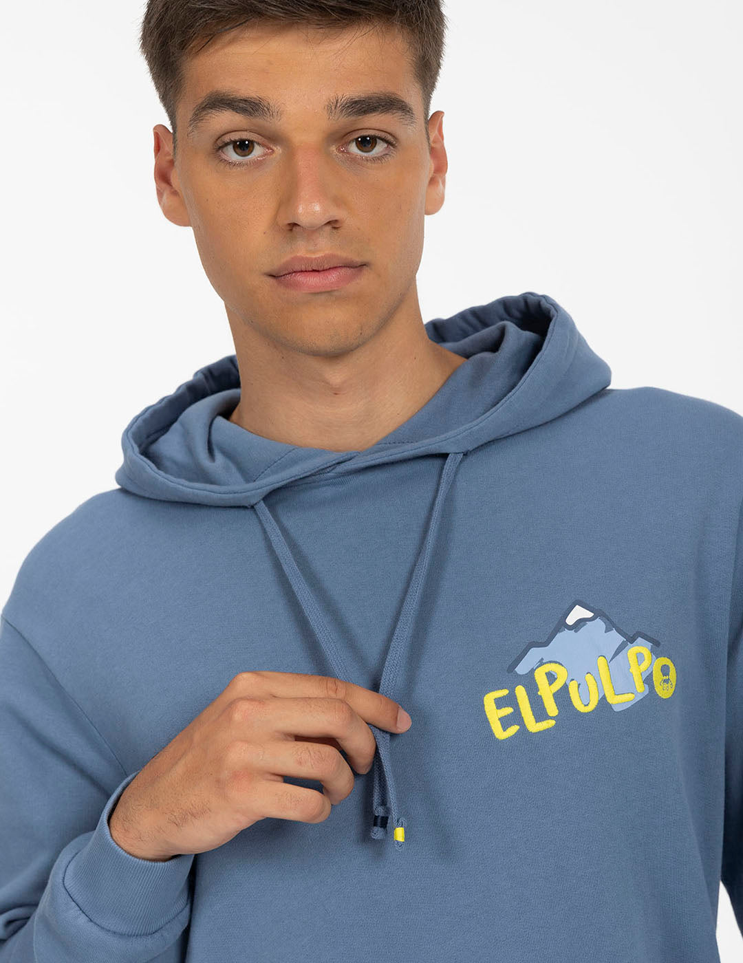 SUDADERA CAPUCHA ESTAMPADO MONTAÑAS DIBUJADA ÍNDIGO DELAVÉ