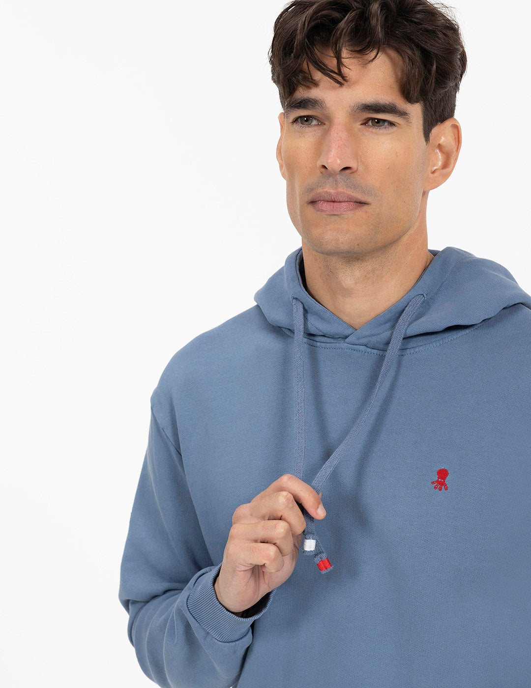 SUDADERA CAPUCHA LAVADA CON BORDADO INDIGO DELAVÉ