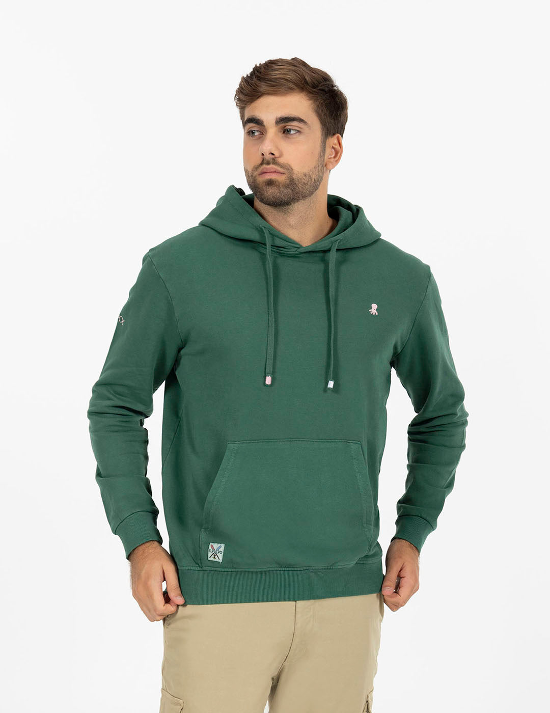 SUDADERA CAPUCHA LAVADA CON BORDADO VERDE INGLÉS