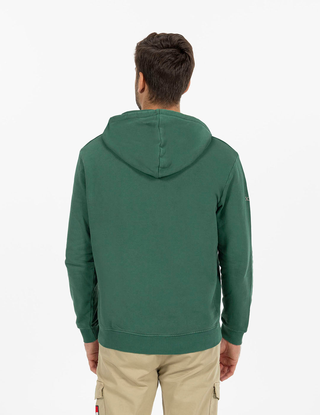 SUDADERA CAPUCHA LAVADA CON BORDADO VERDE INGLÉS