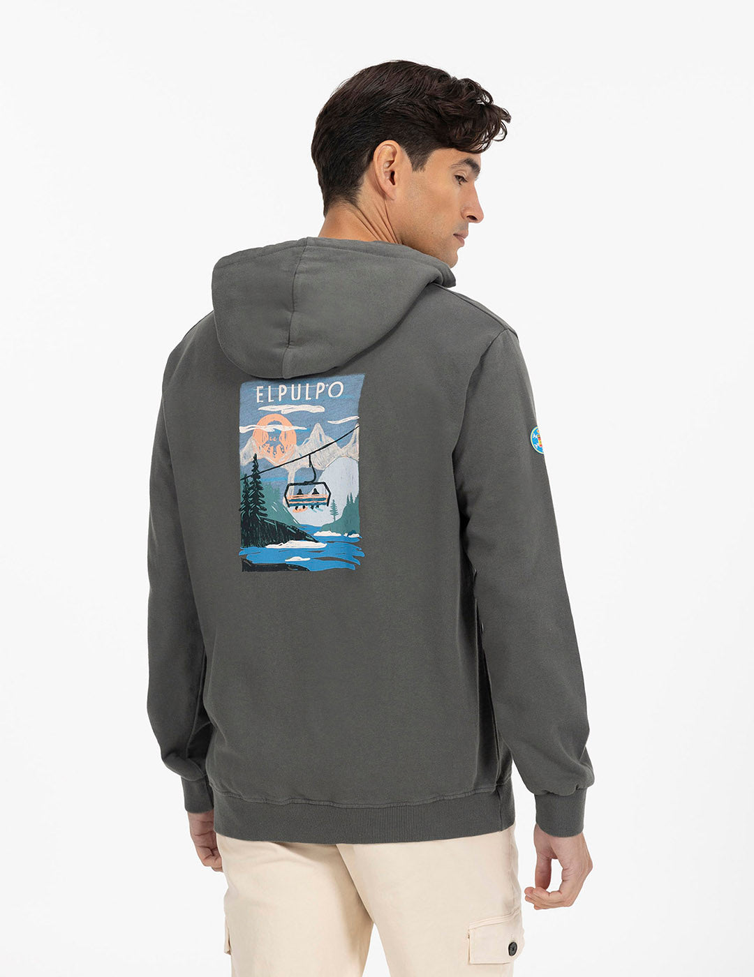 HOODED SWEATSHIRT LANDSCAPE PRINT CHAIRLIFT CHARCOAL