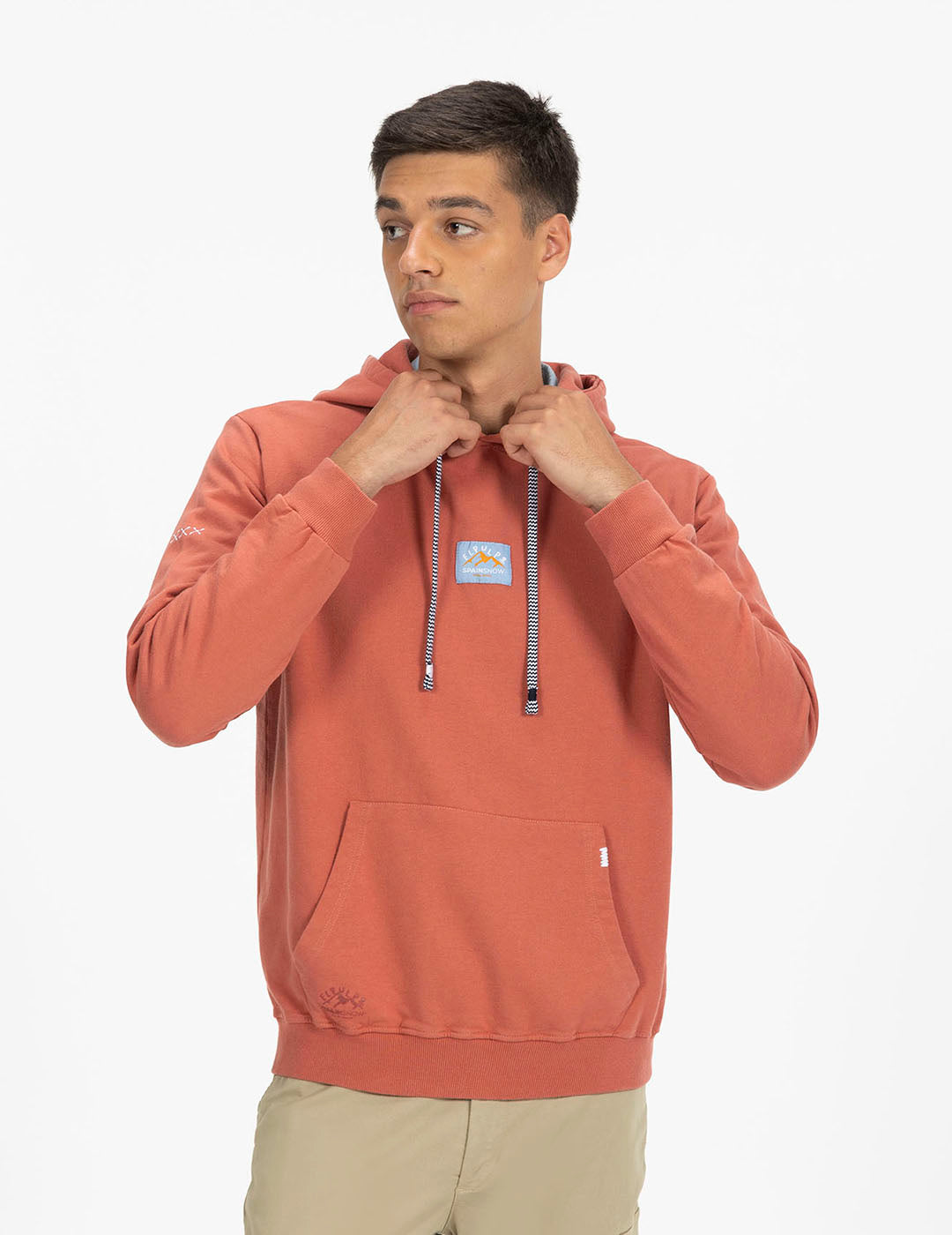 SUDADERA CAPUCHA ETIQUETA MONTAÑA ROSA FLAMINGO