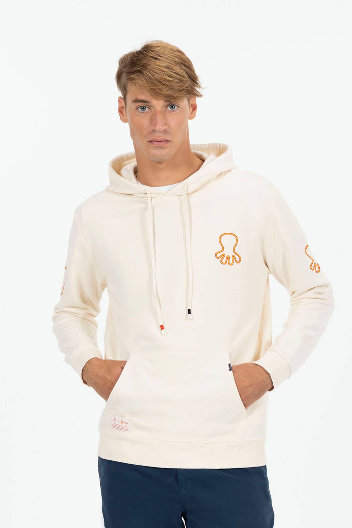 SUDADERA CAPUCHA ESTAMPADO TRIPLE LOGO NARANJITO BLANCO ROTO