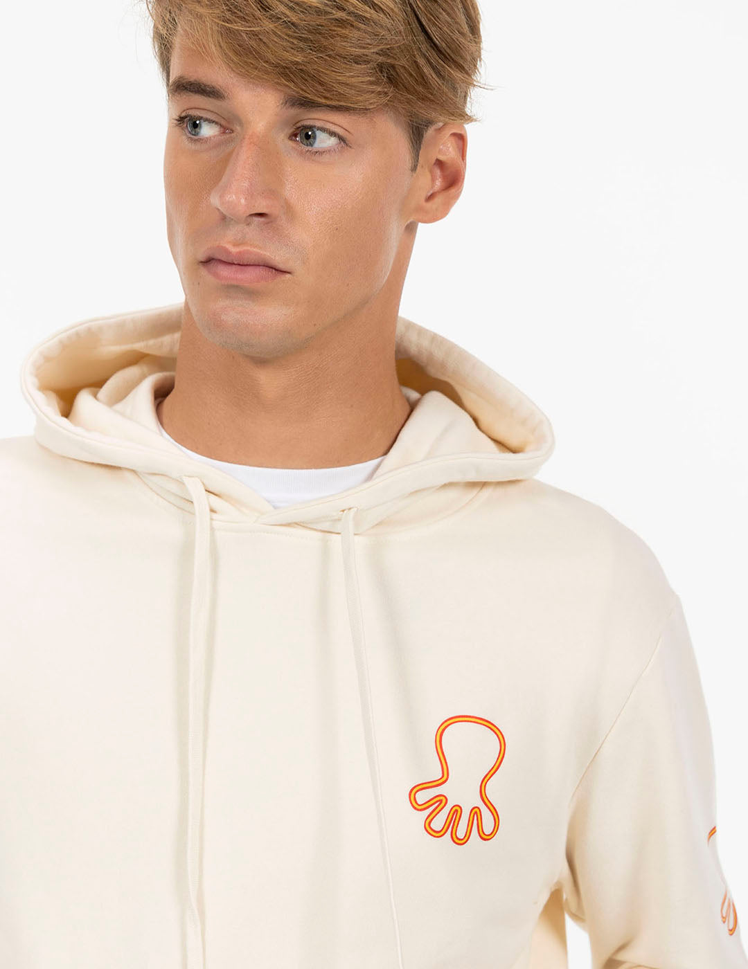 SUDADERA CAPUCHA ESTAMPADO TRIPLE LOGO NARANJITO BLANCO ROTO