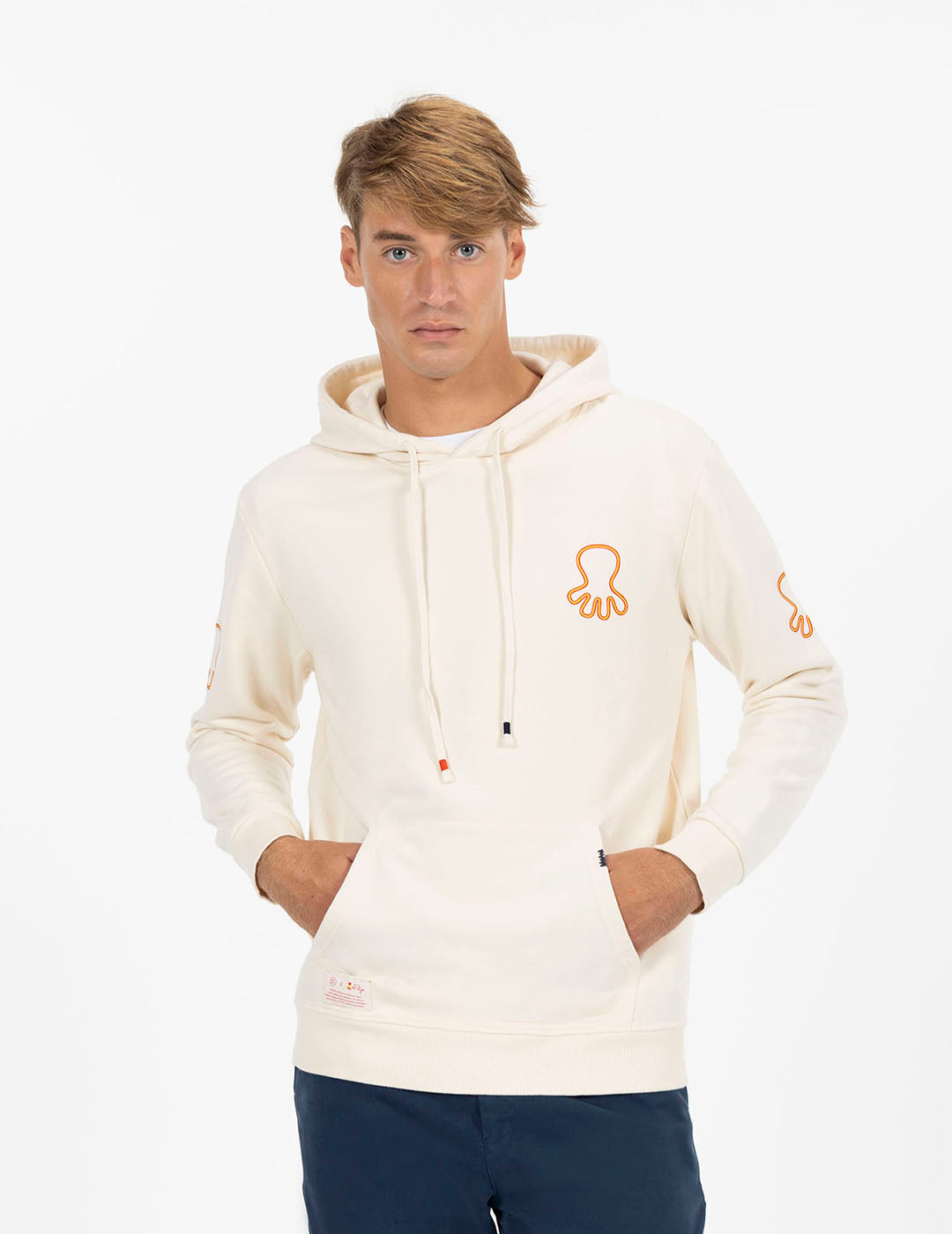 SUDADERA CAPUCHA ESTAMPADO TRIPLE LOGO NARANJITO BLANCO ROTO