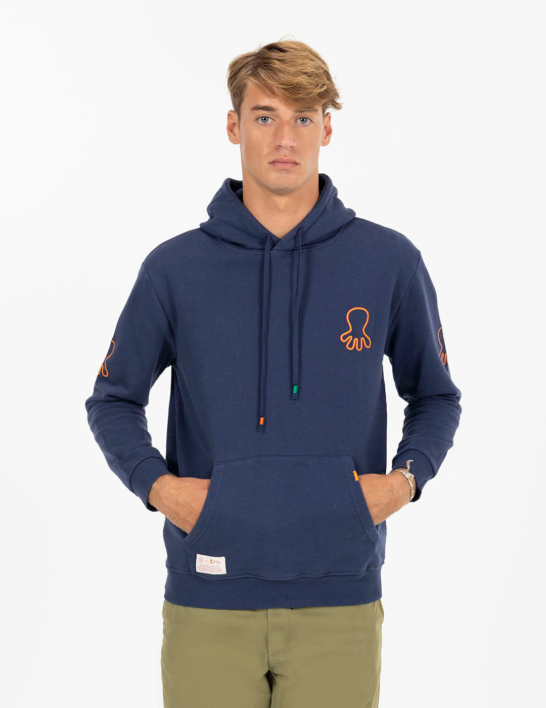 SUDADERA CAPUCHA ESTAMPADO TRIPLE LOGO NARANJITO AZUL MARINO DELAVÉ