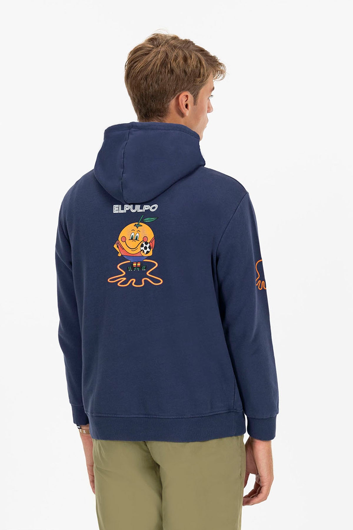 SUDADERA CAPUCHA ESTAMPADO TRIPLE LOGO NARANJITO AZUL MARINO DELAVÉ