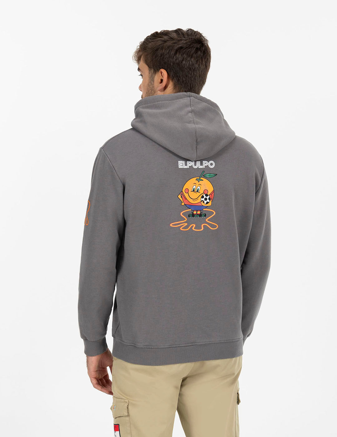 TRIPLE LOGO PRINT HOODIE IN CHARCOAL ORANGE