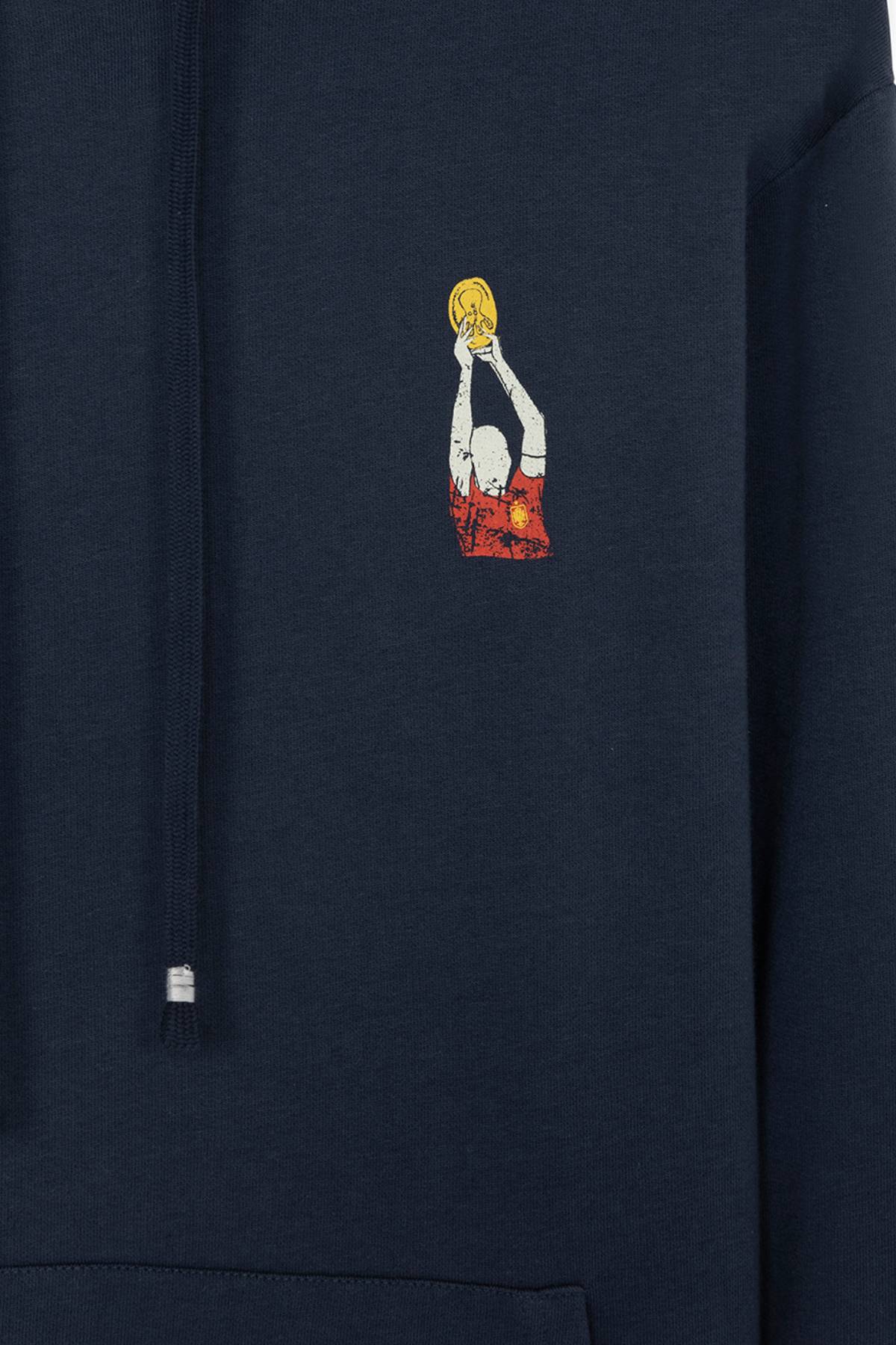 SUDADERA CAPUCHA ESTAMPADO VINTAGE FOOTBALL AZUL MARINO DELAVÉ