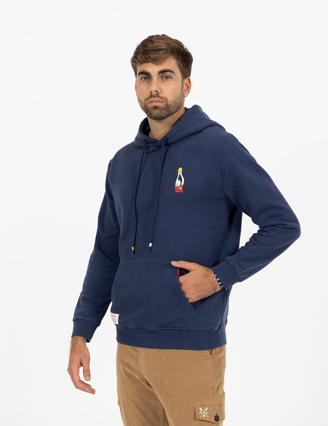 DELAVÉ NAVY BLUE VINTAGE FOOTBALL PRINT HOODIE