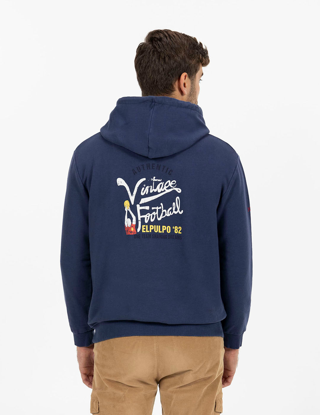 SUDADERA CAPUCHA ESTAMPADO VINTAGE FOOTBALL AZUL MARINO DELAVÉ