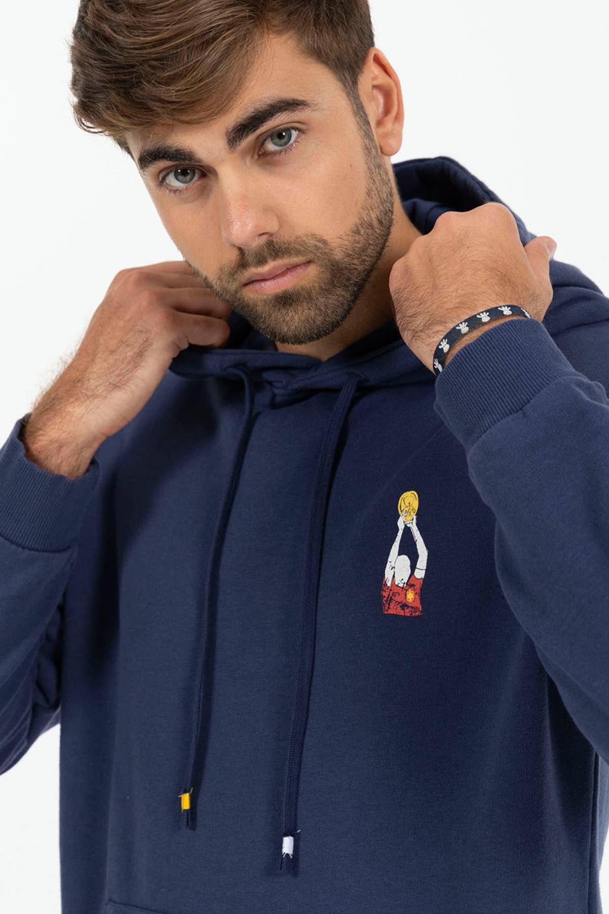 SUDADERA CAPUCHA ESTAMPADO VINTAGE FOOTBALL AZUL MARINO DELAVÉ