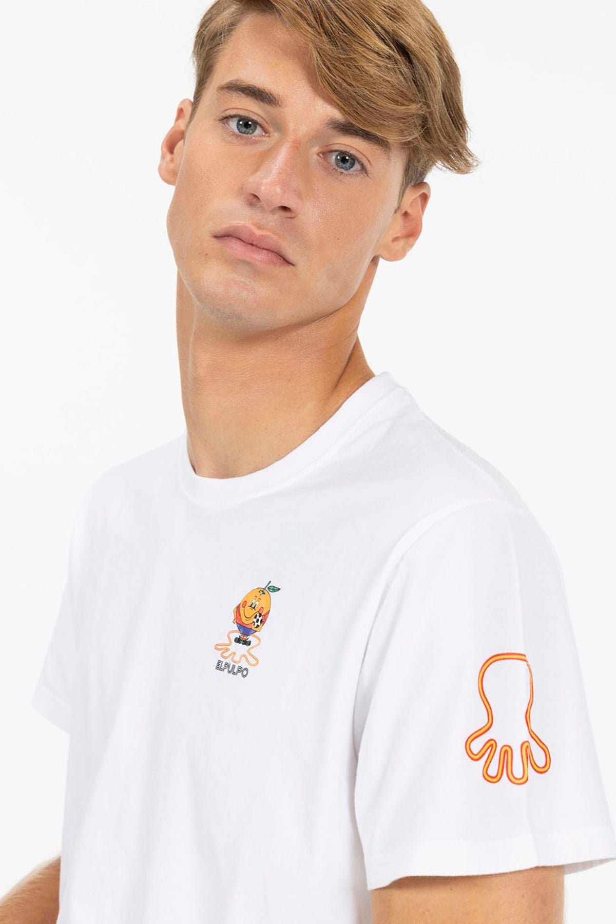 TRIPLE EMBLEM PRINT T-SHIRT PURE WHITE ORANGE