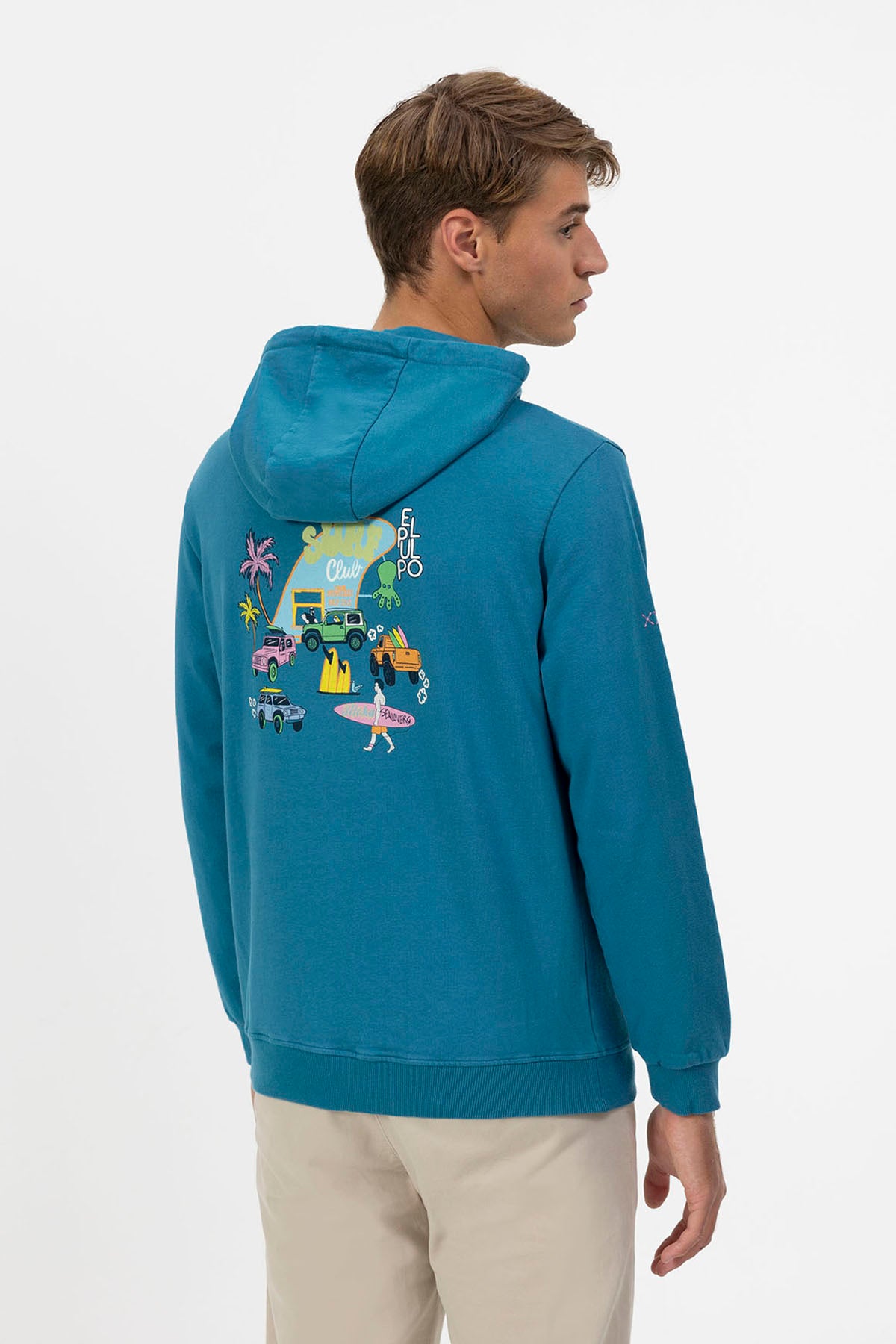 SUDADERA CAPUCHA ESTAMPADO PICK UP SURFBOARD AZUL ZAFIRO