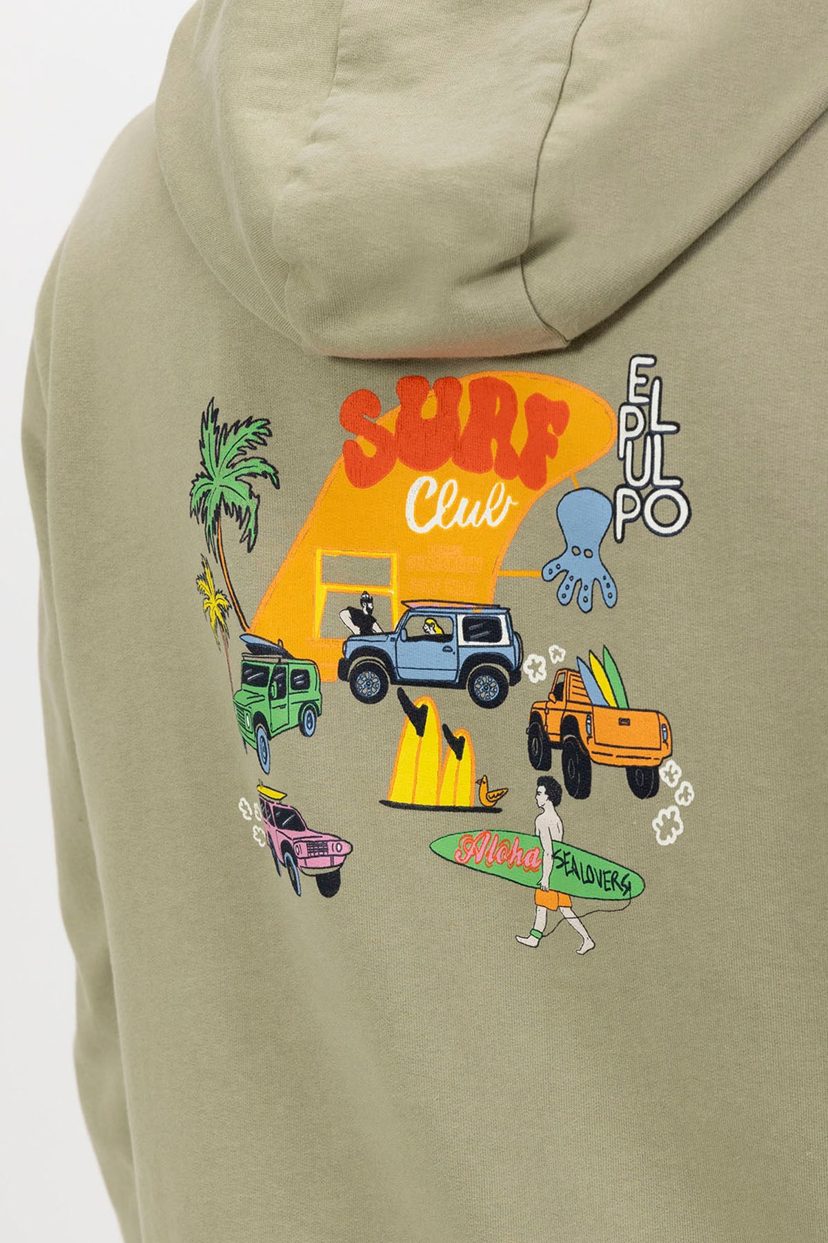 PICK UP SURFBOARD PRINT HOODIE SAGE GREEN