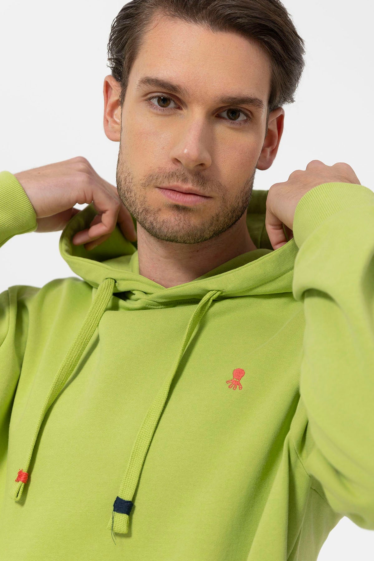 BASIC HOODED SWEATSHIRT WITH CONTRAST EMBROIDERY IN PISTACHIO GREEN