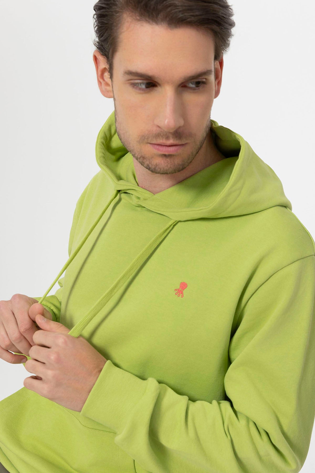 BASIC HOODED SWEATSHIRT WITH CONTRAST EMBROIDERY IN PISTACHIO GREEN