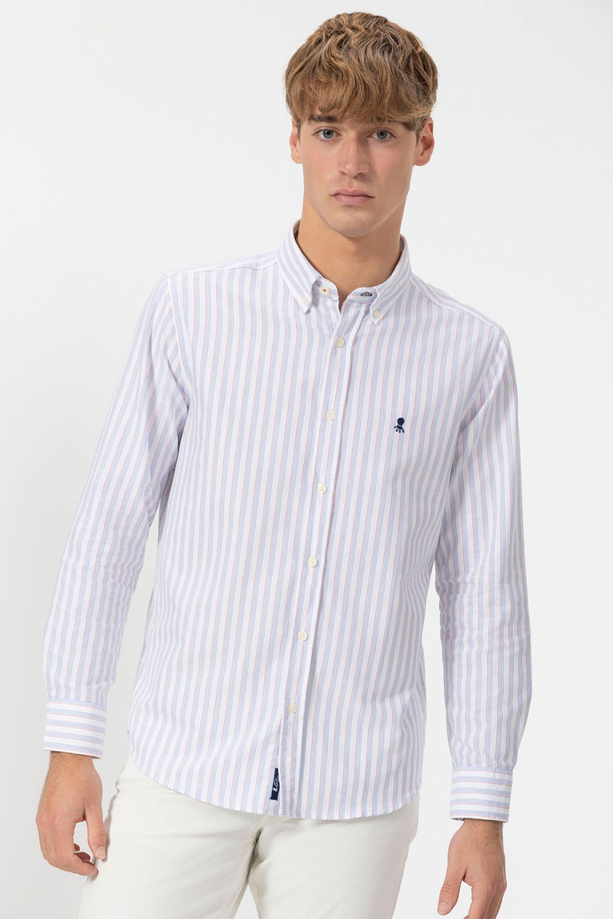 OXFORD BUTTON COLLAR SHIRT WITH MULTICOLOR BLUE STRIPES